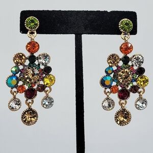 Multicolor Earrings Chandelier Style Gold Tone #2272